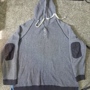 Carbon 2 Cobalt Mens XXL Charcoal Grey Cotton Knit Henley‎ Hoodie Elbow Patches